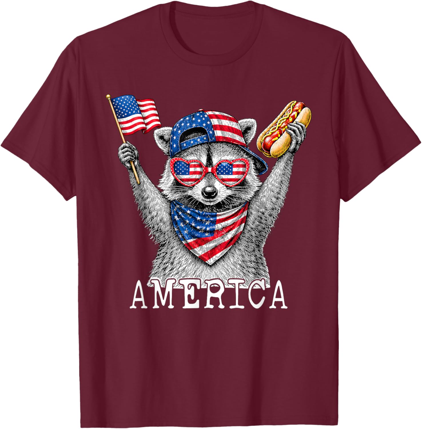America Meme Raccoon Hot Dog 250 Years 1776 2026 4th of July T-Shirt - T-Shirt | Maroon