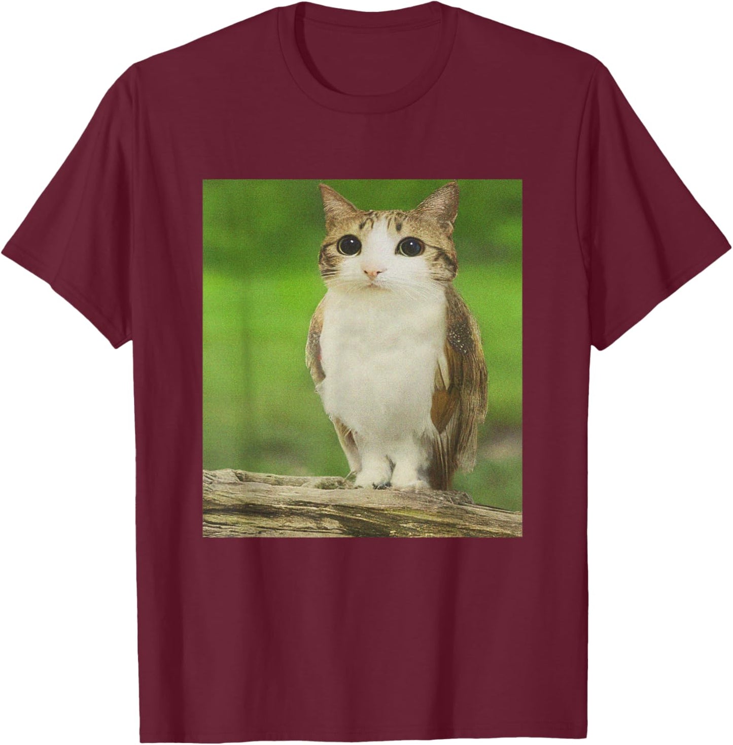 Cat Owl Funny Cursed Internet Trendy Meme T-Shirt - T-Shirt | Maroon