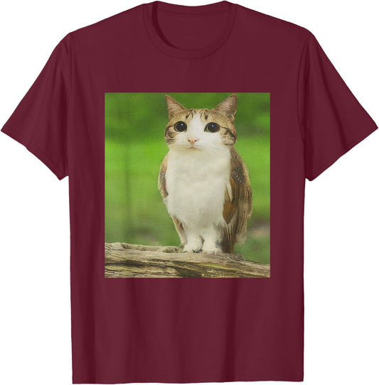 Cat Owl Funny Cursed Internet Trendy Meme T-Shirt - T-Shirt | Maroon