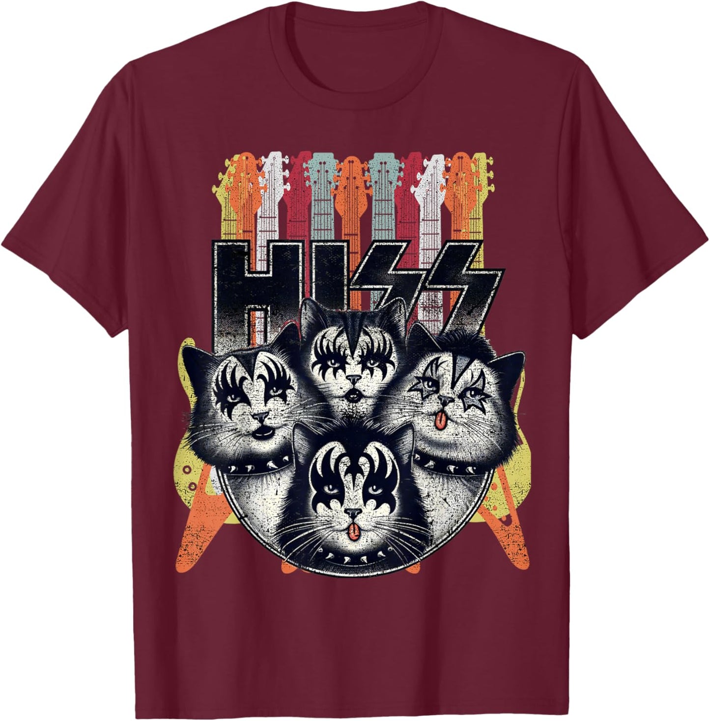 Hiss Funny Cats Kittens Parody Rock Rockin vintage retro cat Women T-Shirt - T-Shirt | Maroon