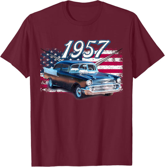 1957 Classic 57 Bel air Vintage 50s Silhouette Old Hot Rod T-Shirt - T-Shirt | Maroon