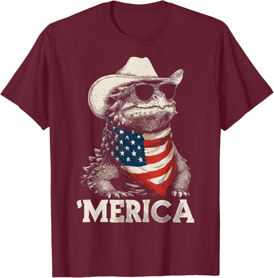 Ankylosaurus Dinosaur American Flag Bandana Cowboy Hat T-Shirt - T-Shirt | Maroon