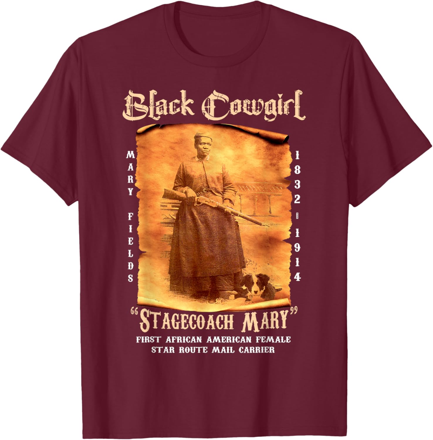 Stagecoach Mary Black Cowgirl African American Cowboy T-Shirt - T-Shirt | Maroon
