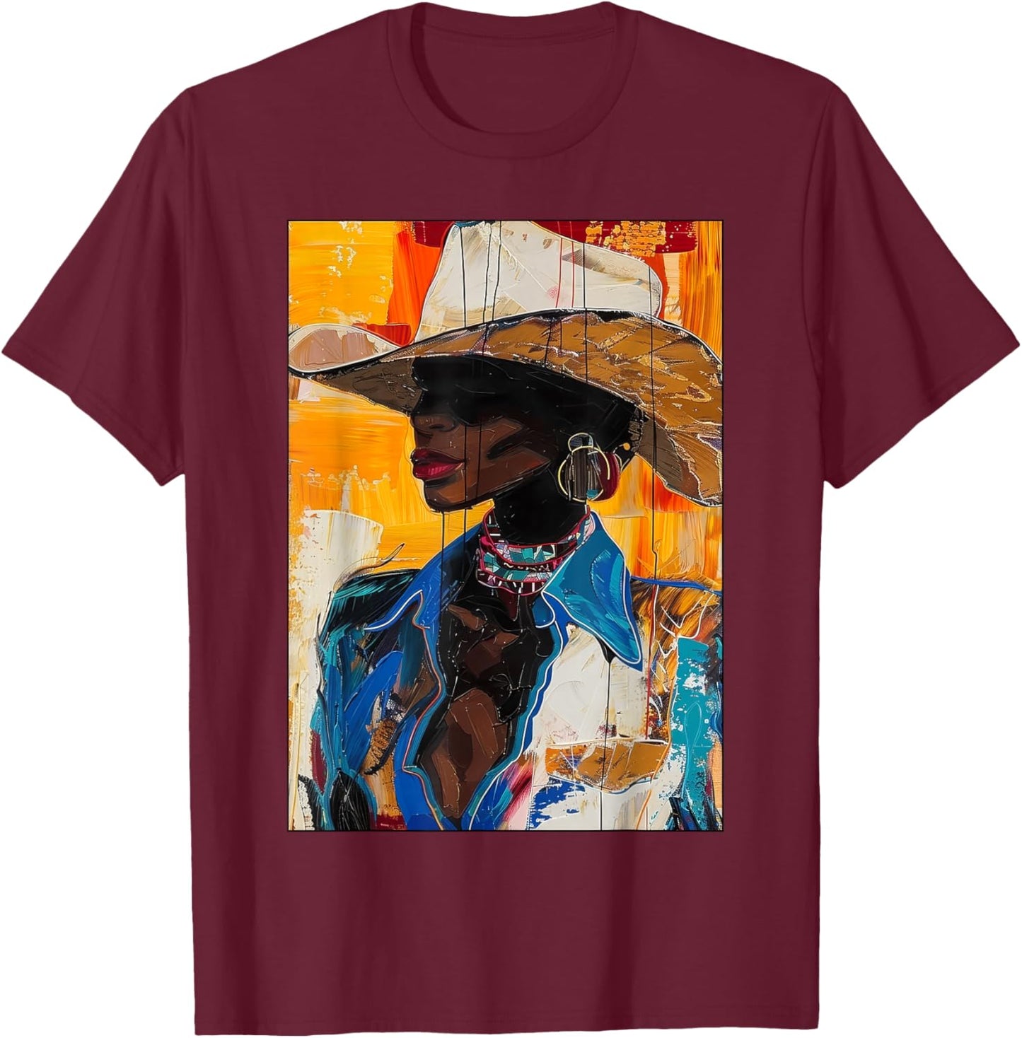 Black Cowgirl African American Melanin Western Rodeo Cowboy T-Shirt - T-Shirt | Maroon