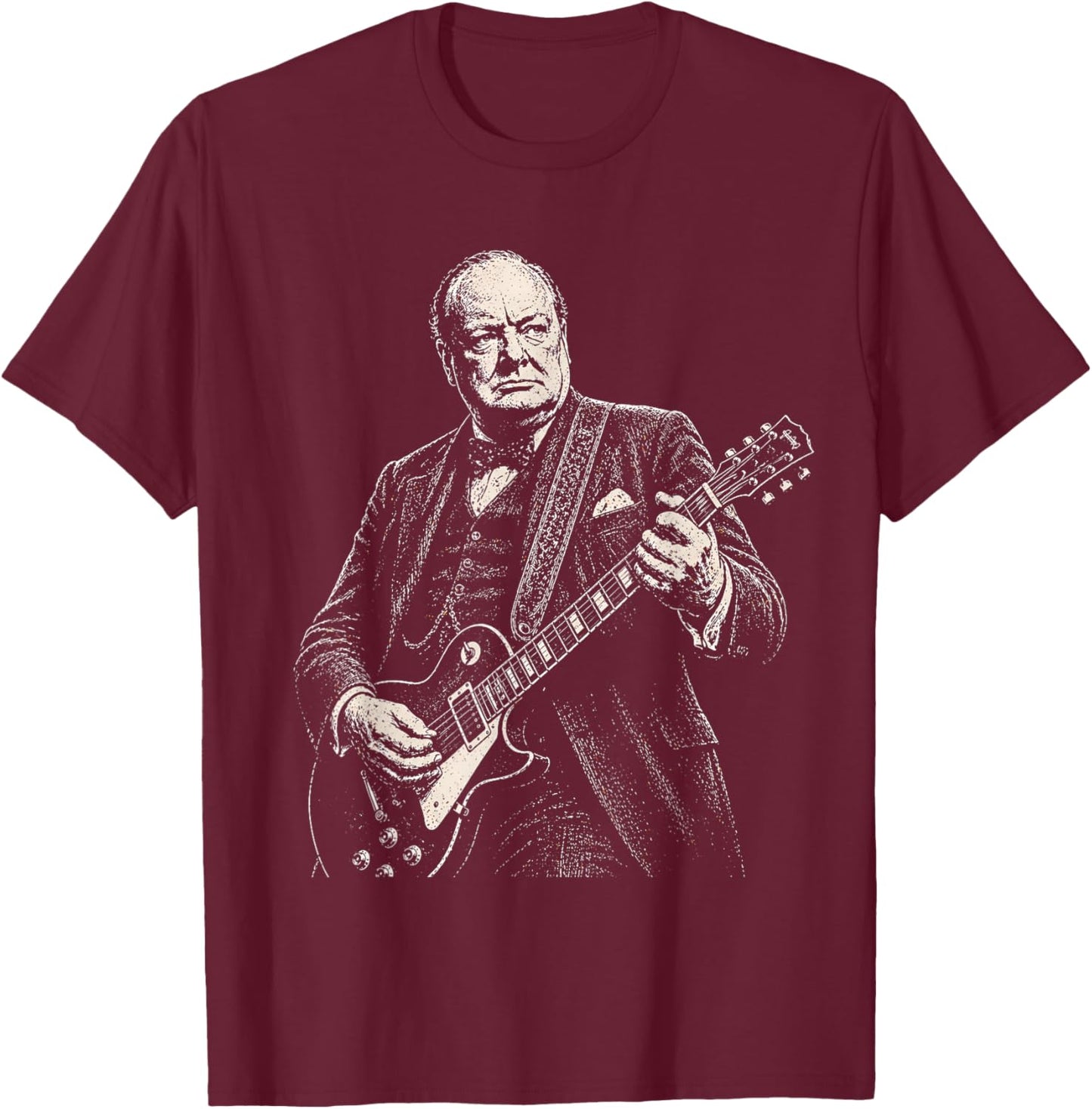 Winston Churchill Jouant de la Guitare électrique à Bascule Humour T-Shirt - T-Shirt | Maroon