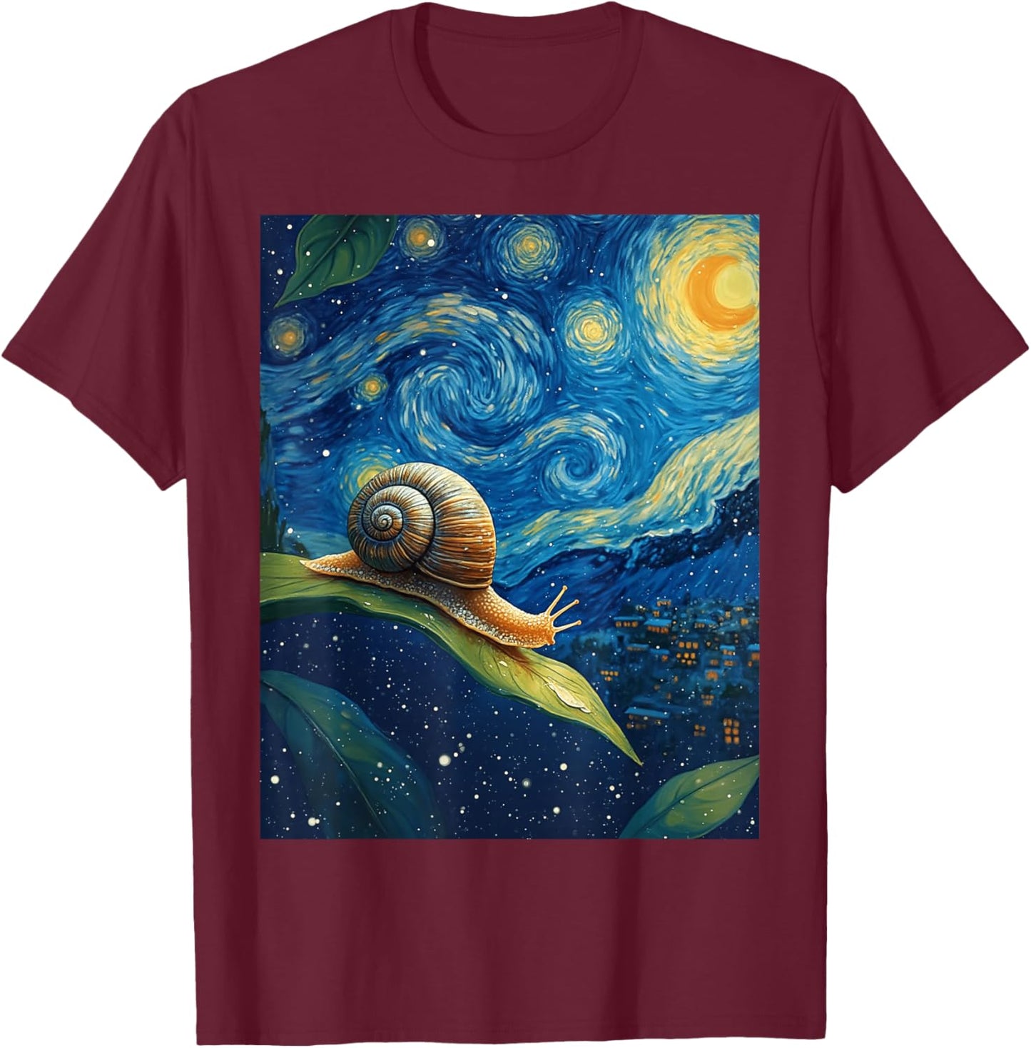 Van Gogh's Starry Night Snail Slow-Mover Animal Lovers T-Shirt - T-Shirt | Maroon