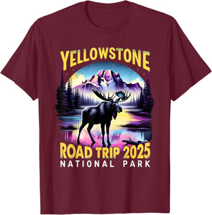 Nature Adventure Souvenir Yellowstone Road Trip 2025 Design T-Shirt - T-Shirt | Maroon