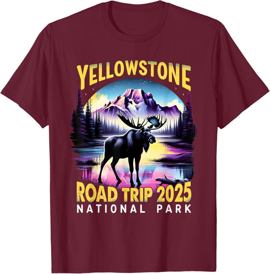 Nature Adventure Souvenir Yellowstone Road Trip 2025 Design T-Shirt - T-Shirt | Maroon