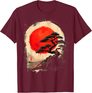 Japanese Bonsai Tree Zen Art Vintage T-Shirt - T-Shirt | Maroon