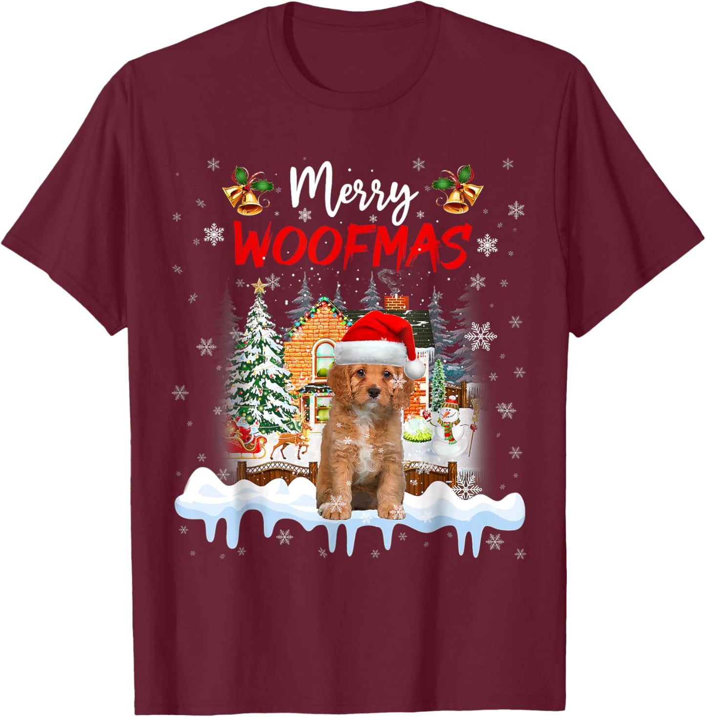 Merry Woofmas Cavapoo Christmas Tree Dog Lover Xmas T-Shirt - T-Shirt | Maroon
