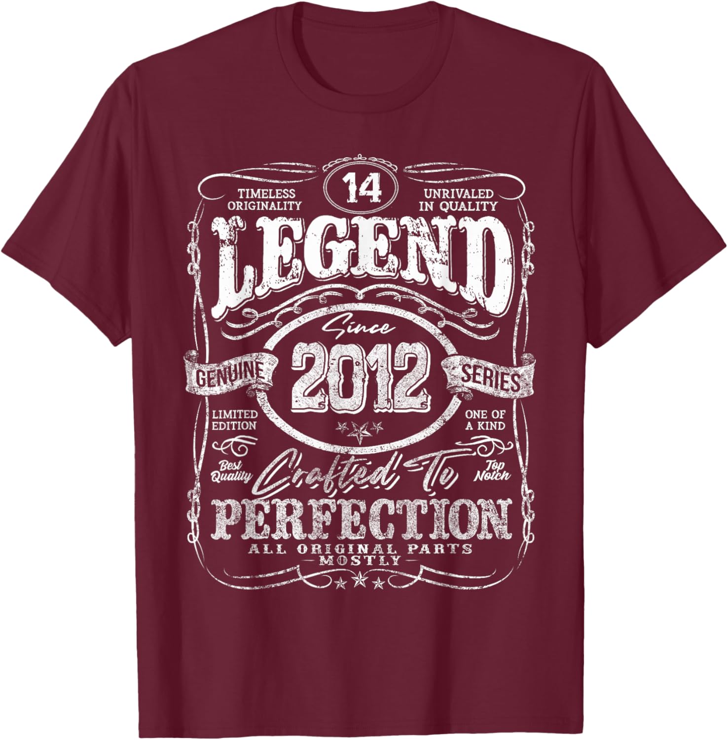 Vintage 2012 Limited Edition Shirt 14 Year Old 14th Birthday T-Shirt - T-Shirt | Maroon