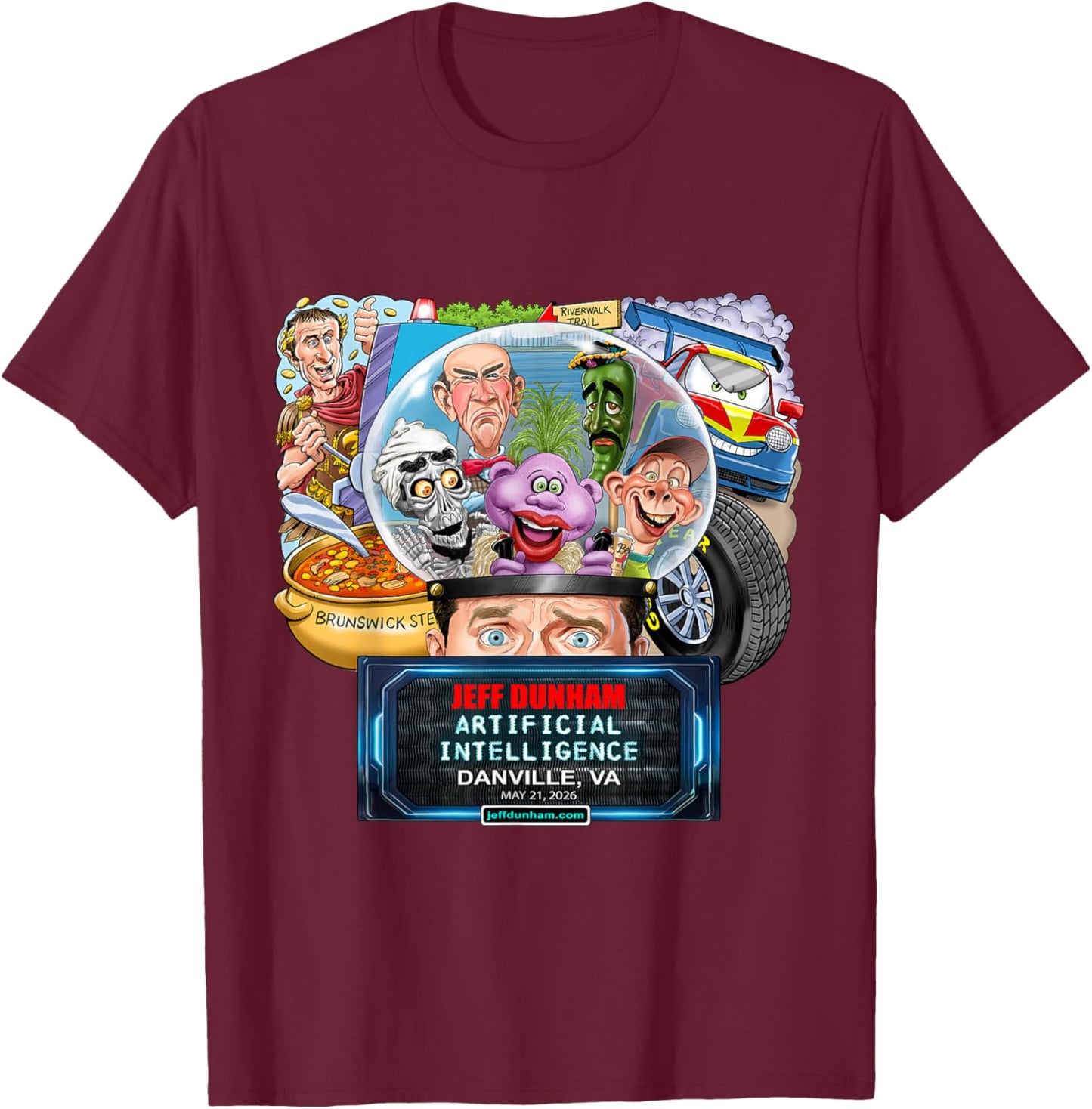 Jeff Dunham Danville, VA (2026) T-Shirt - T-Shirt | Maroon