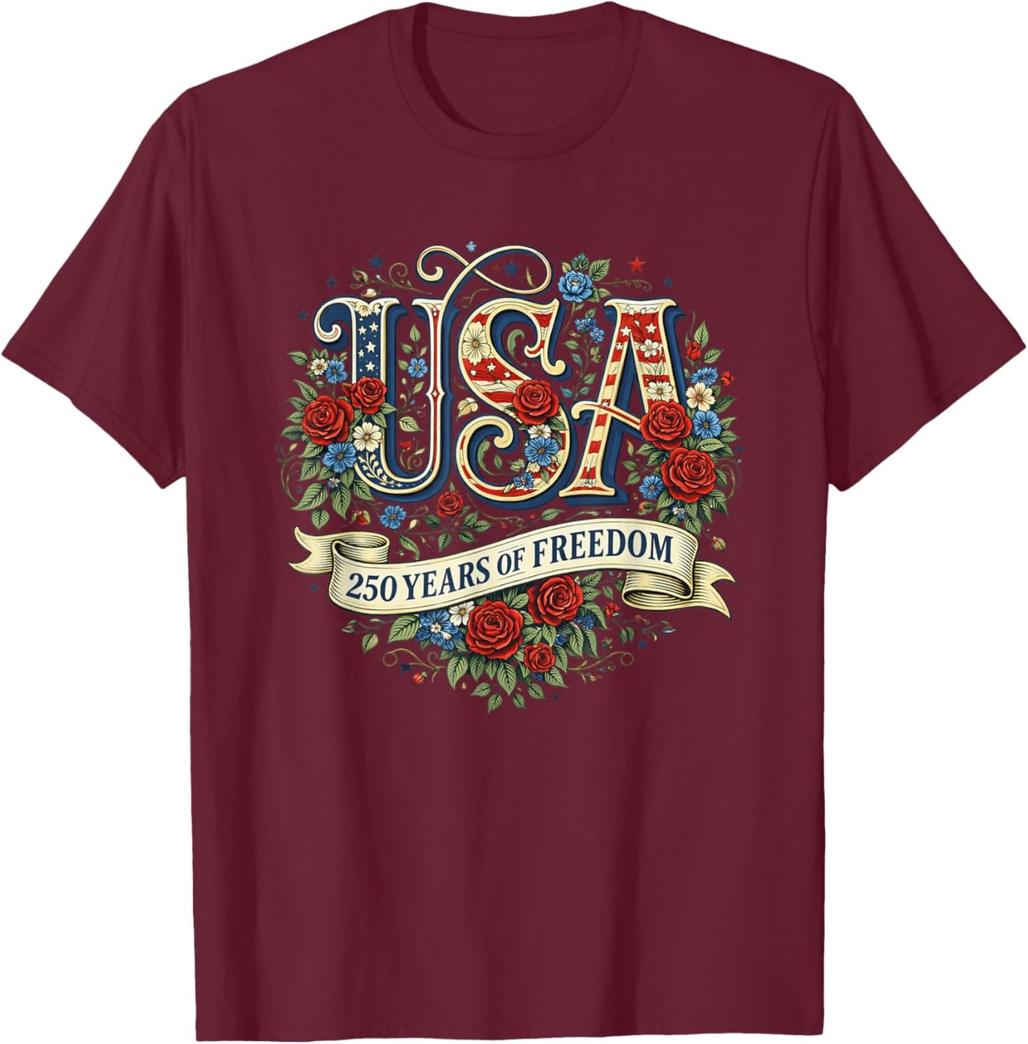 250th Anniversary USA Shirt Women Patriotic 4th of July T-Shirt - T-Shirt | Maroon