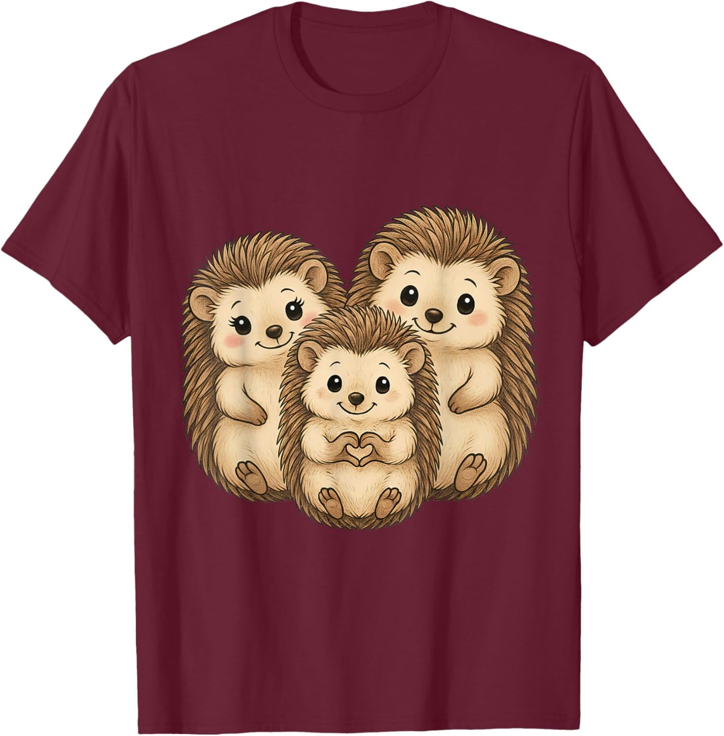 Igel mit Herz und Familie | Süßer Igel mit Mama & Papa T-Shirt - T-Shirt | Maroon