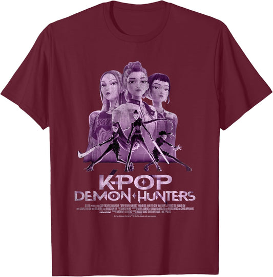 KPop Demon Hunters Huntrix Poster Officially Licensed T-Shirt - T-Shirt | Maroon