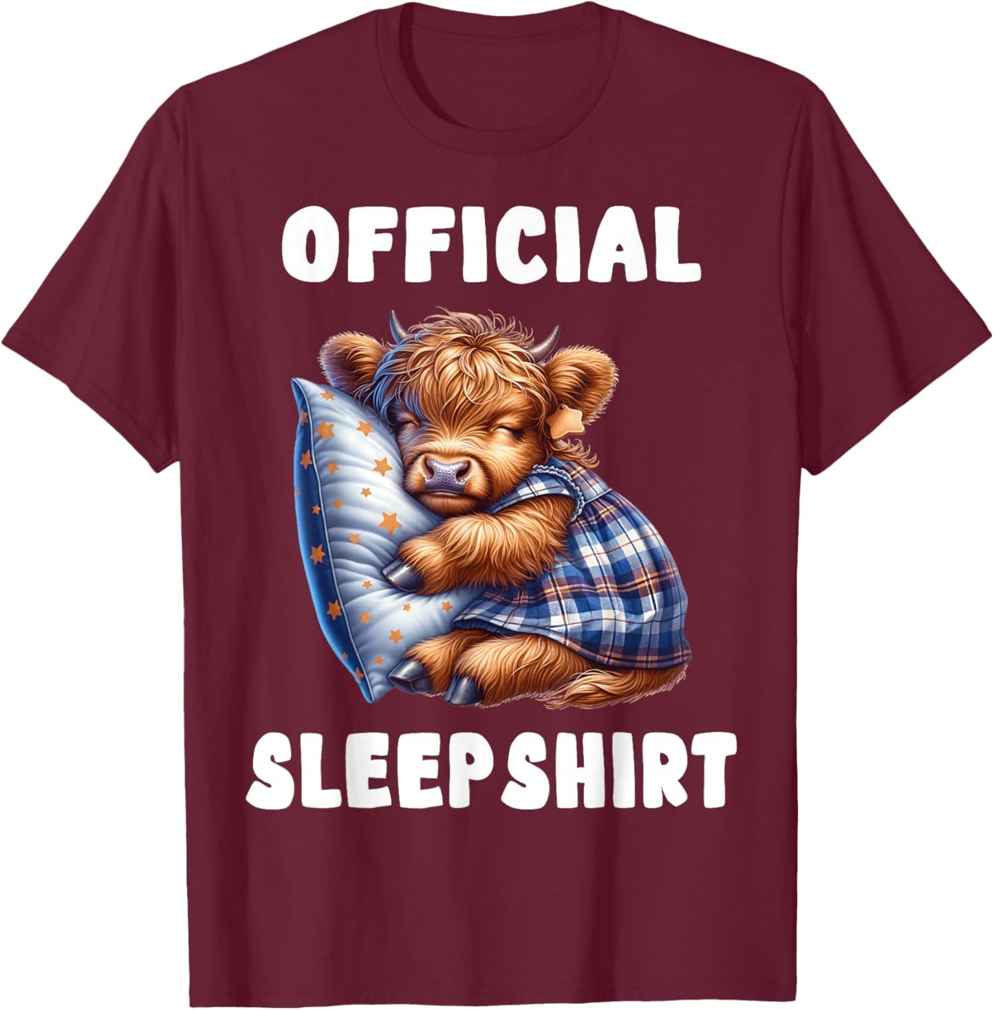 Highland_cow - Official Sleepshirt Pajamas Nightgown T-Shirt - T-Shirt | Maroon