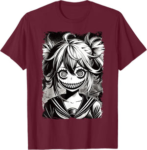 Anime Horror Manga, Aesthetic Japanese Creepy Kawaii Goth T-Shirt - T-Shirt | Maroon