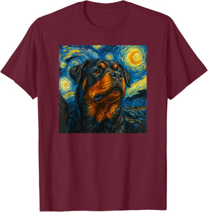 Cute Dog Owner Rottie Van Gogh Style Starry Night Rottweiler T-Shirt - T-Shirt | Maroon