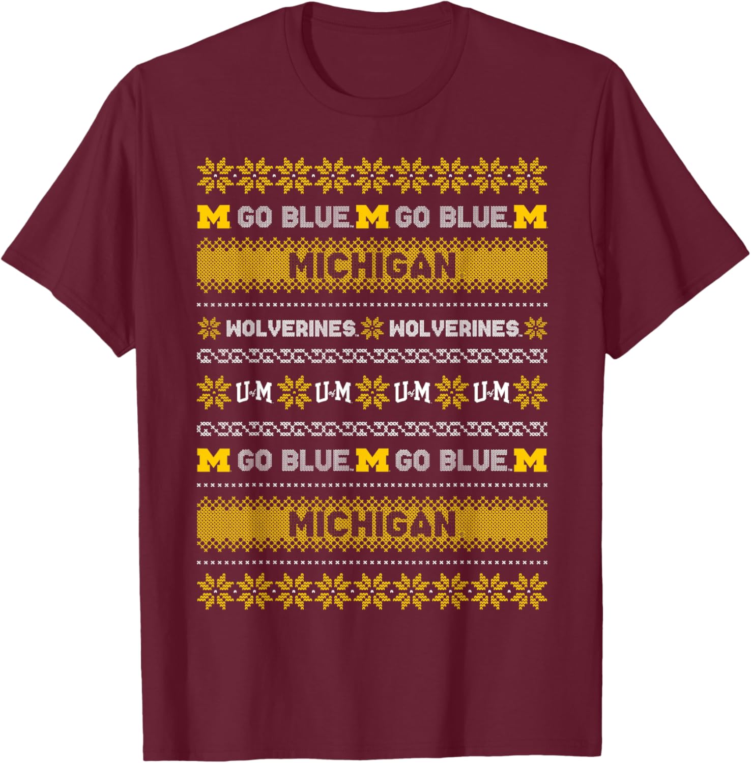 University of Michigan Wolverines Ugly Christmas Sweater T-Shirt - T-Shirt | Maroon