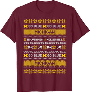 University of Michigan Wolverines Ugly Christmas Sweater T-Shirt - T-Shirt | Maroon