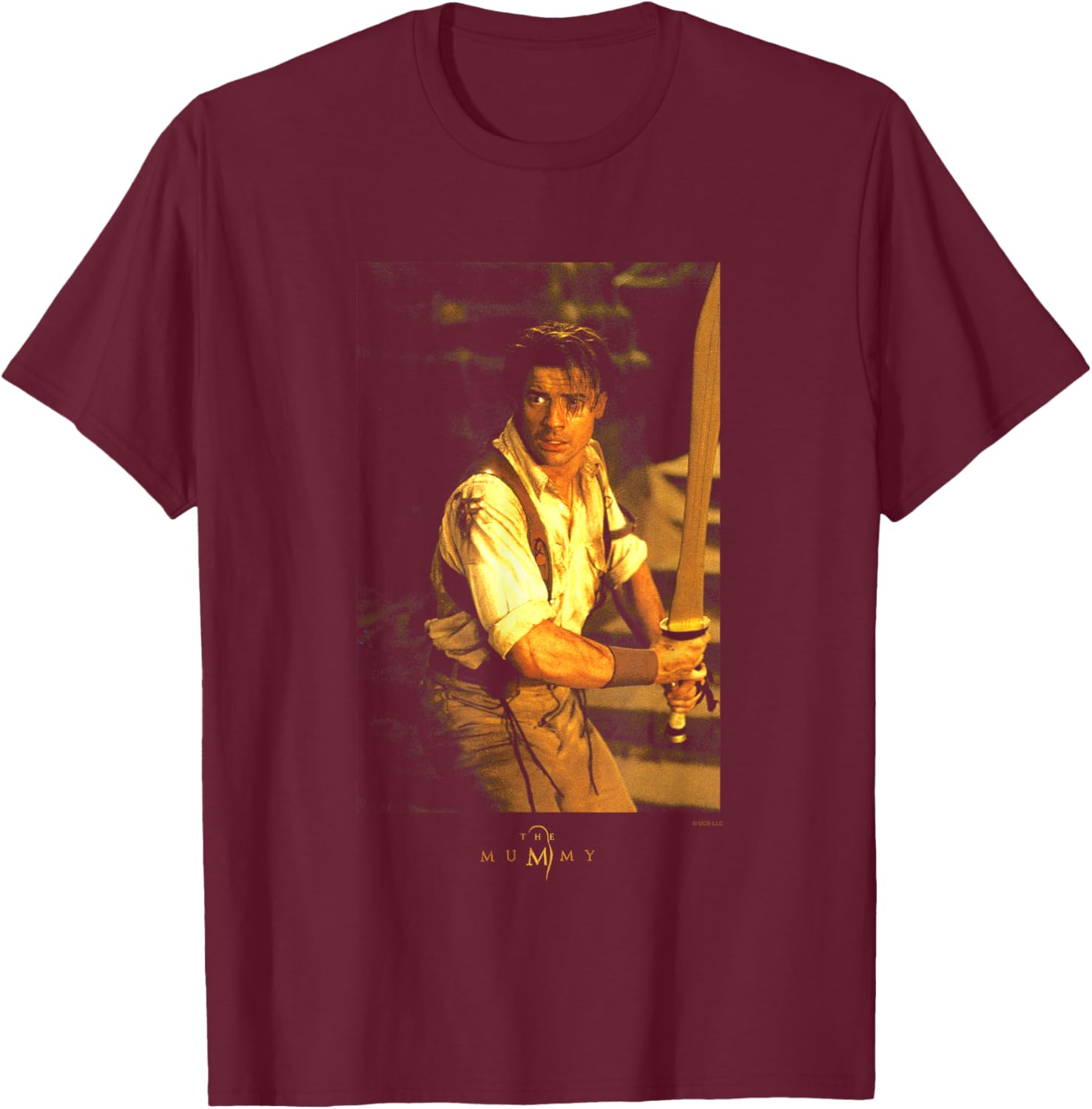 The Mummy Rick O'Connell Wielding Sword Poster T-Shirt - T-Shirt | Maroon