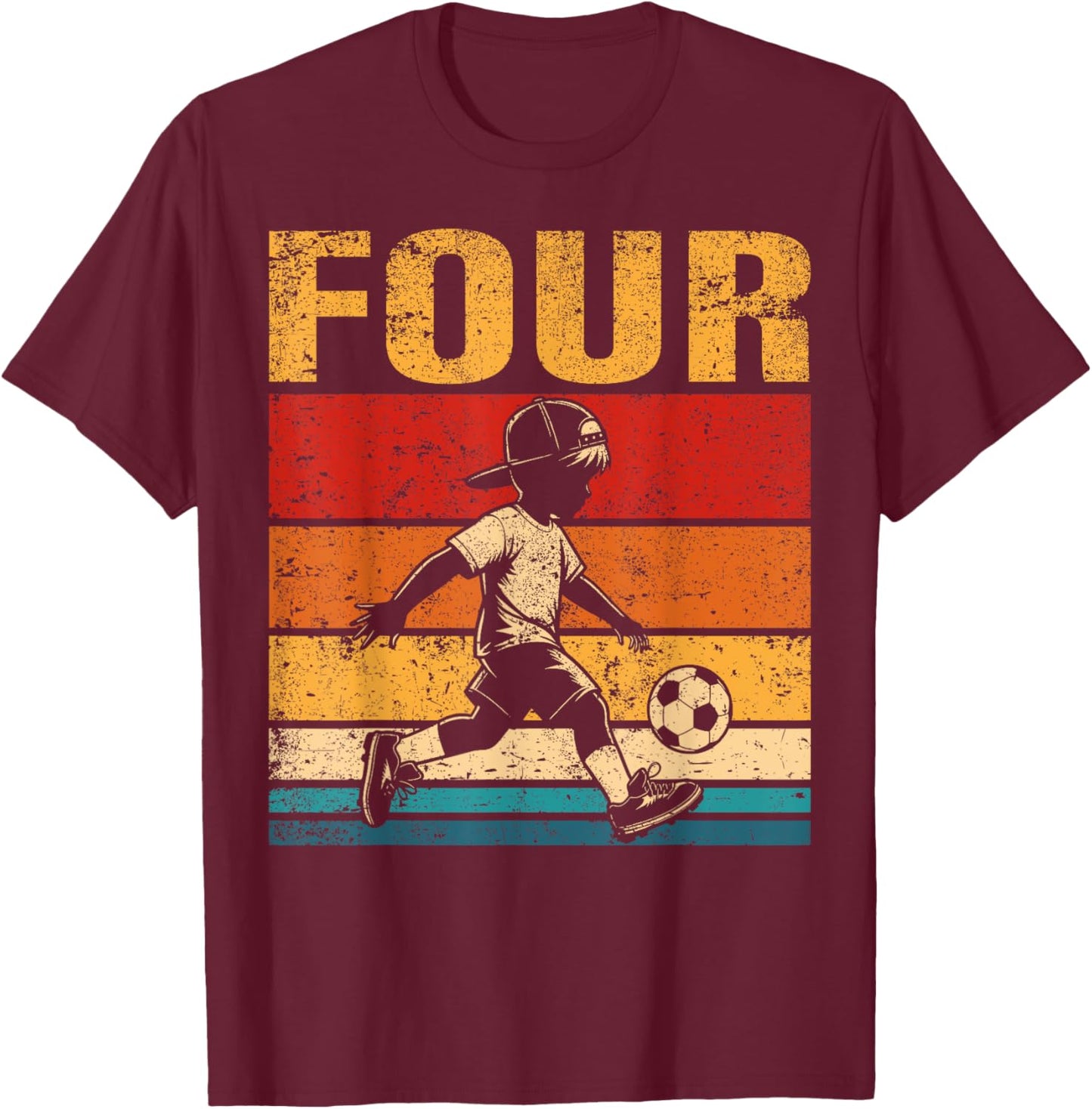 4 Year Old Soccer Boy Birthday Vintage 4th Birthday Boy T-Shirt - T-Shirt | Maroon