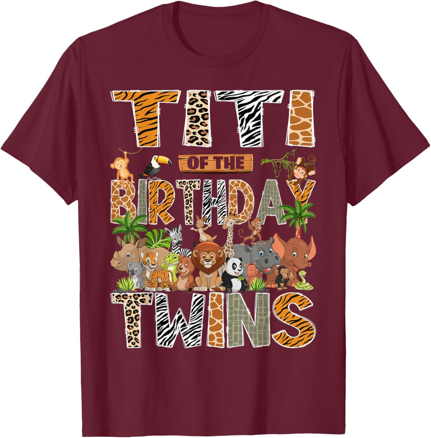 Titi of The Birthday Twins Safari Wild One Zoo Animal T-Shirt - T-Shirt | Maroon