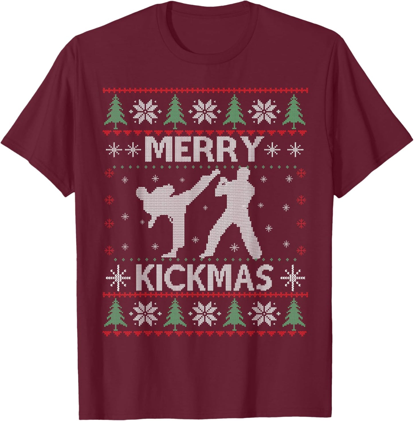 Merry Kickmas Taekwondo Christmas Ugly Sweater Xmas Funny T-Shirt - T-Shirt | Maroon