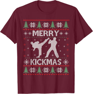 Merry Kickmas Taekwondo Christmas Ugly Sweater Xmas Funny T-Shirt - T-Shirt | Maroon