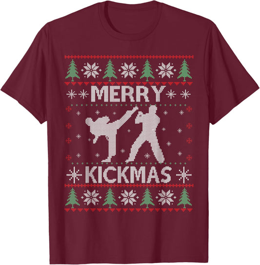 Merry Kickmas Taekwondo Christmas Ugly Sweater Xmas Funny T-Shirt - T-Shirt | Maroon
