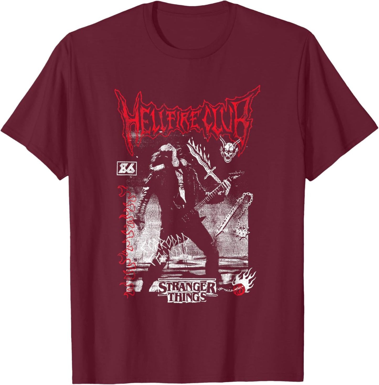 Stranger Things Eddie Hellfire Officially Licensed T-Shirt - T-Shirt | Maroon