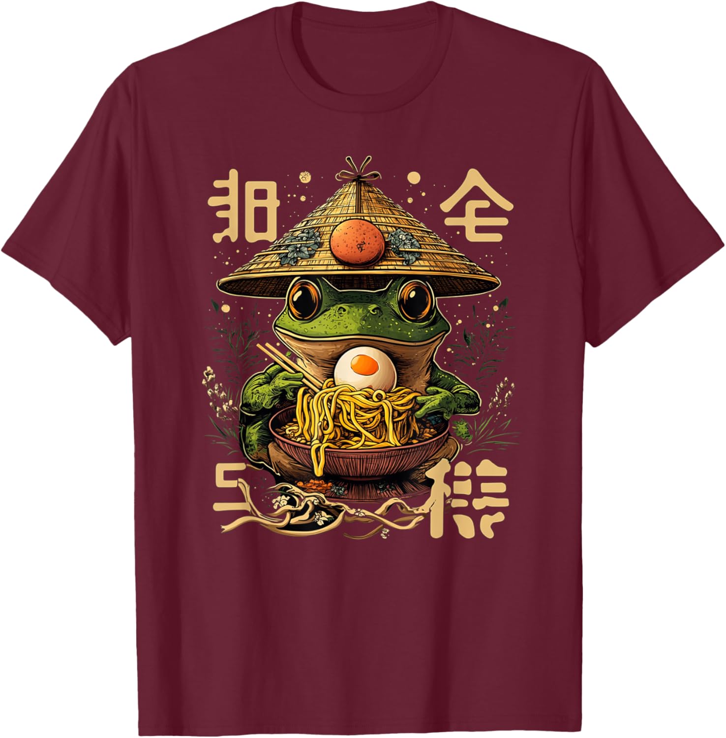 Frog Eating Ramen Kawaii Neko T-Shirt - T-Shirt | Maroon