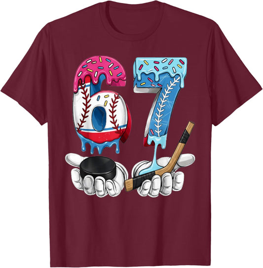 Hockey 67 Kids Ice Cream Drip Funny Six Seven Hands Meme 6 7 T-Shirt - T-Shirt | Maroon