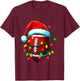 Football Christmas Pajama Family Matching Santa Hat Lights T-Shirt - T-Shirt | Maroon