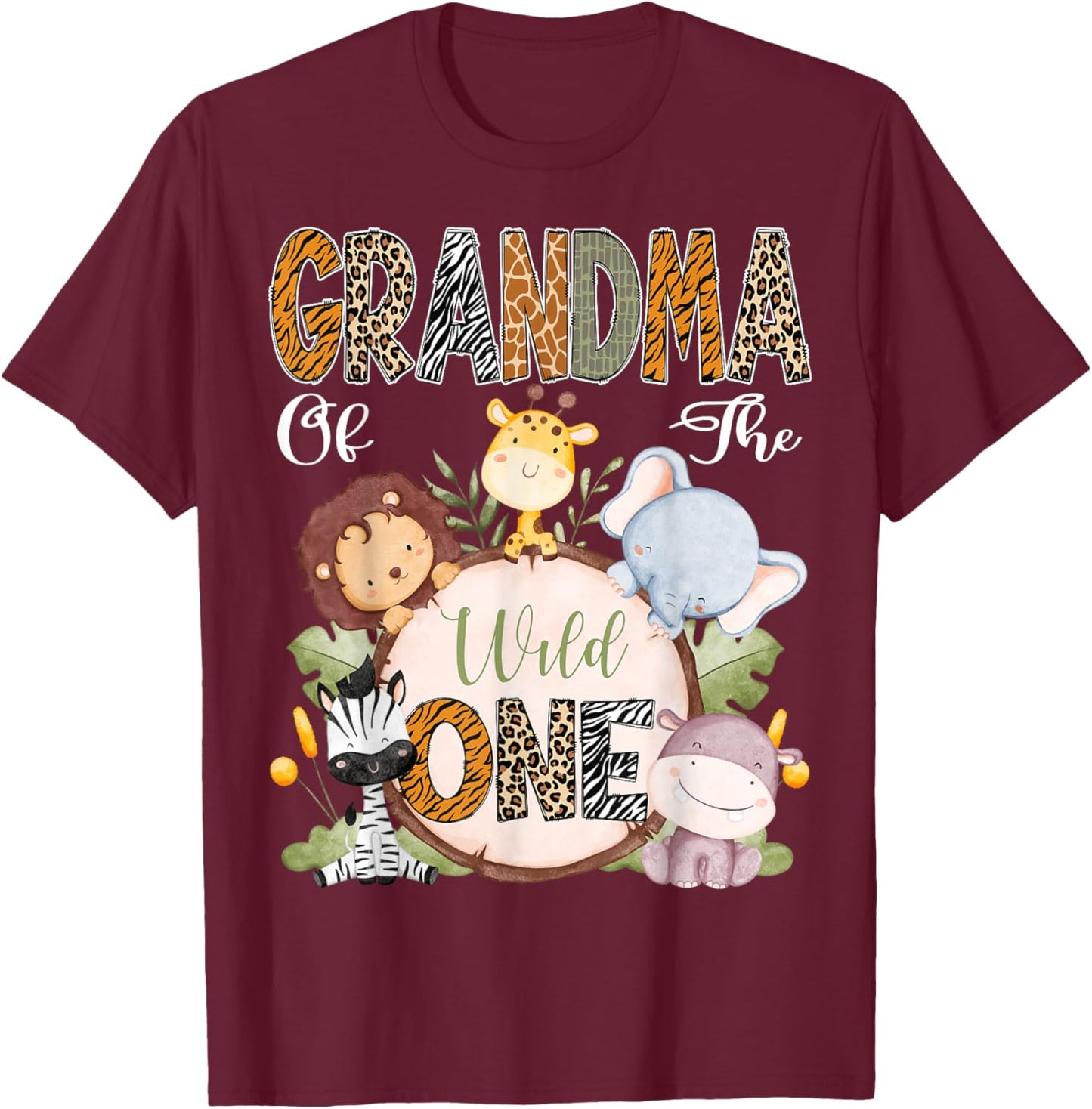 Grandma Of The Wild One 1St Birthday Safari Woodland T-Shirt - T-Shirt | Maroon