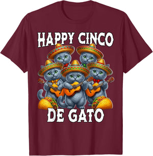 Funny Russian Blue Cat Happy Cinco De Gato Russian Blue Cat T-Shirt - T-Shirt | Maroon