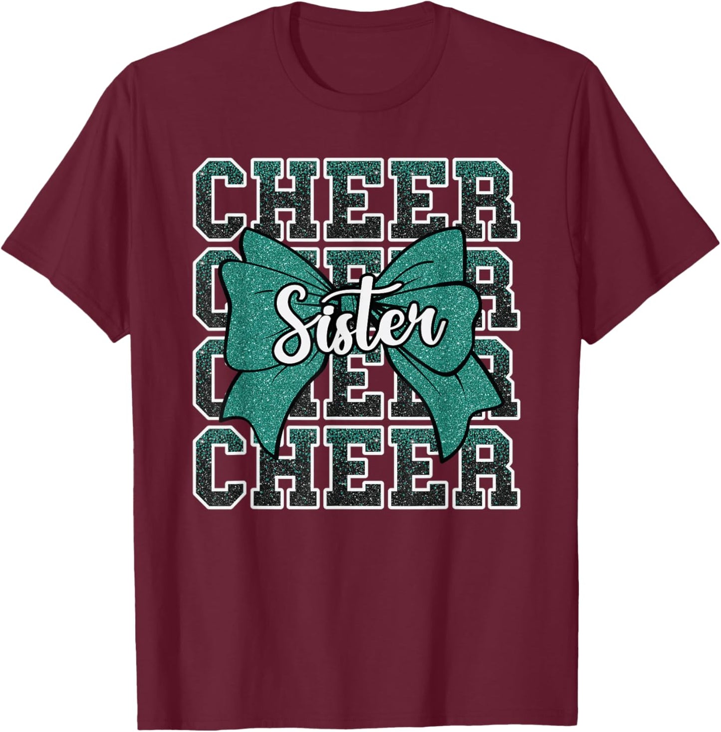 Forest Green Cheer Sister Bow Sport Cheerleader Cheerleading T-Shirt - T-Shirt | Maroon