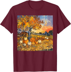 Autumn Aesthetic Fall Lovers Van Gogh Autumn Leaves Pumpkins T-Shirt - T-Shirt | Maroon