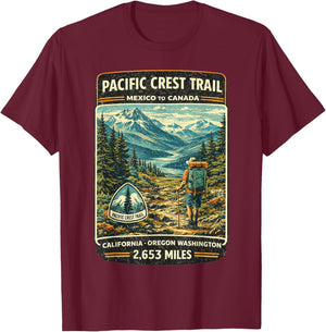 Pacific Crest Trail PCT Pacific Crest Trail Mexico to Canada T-Shirt - T-Shirt | Maroon
