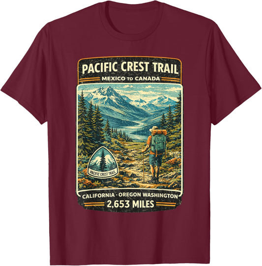 Pacific Crest Trail PCT Pacific Crest Trail Mexico to Canada T-Shirt - T-Shirt | Maroon