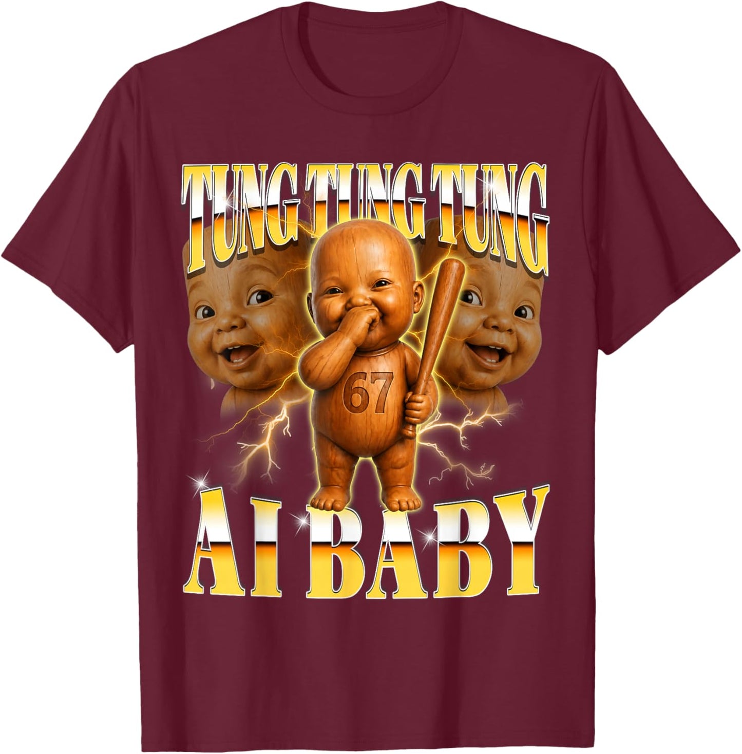 Tung Tung Tung Niche Ai Baby is Calling Y2K Bootleg Meme T-Shirt - T-Shirt | Maroon