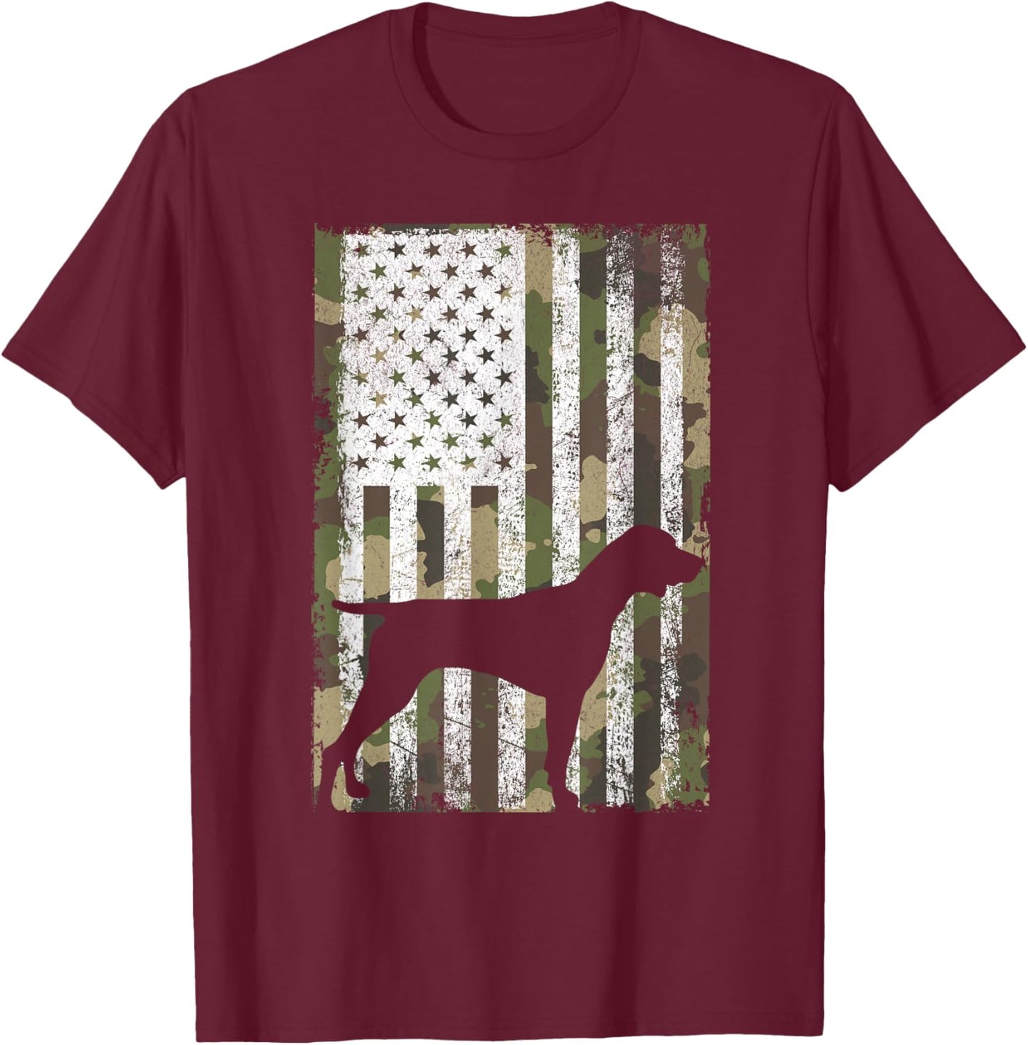 German Shorthaired Pointer Camouflage American Flag GSP Dog T-Shirt - T-Shirt | Maroon