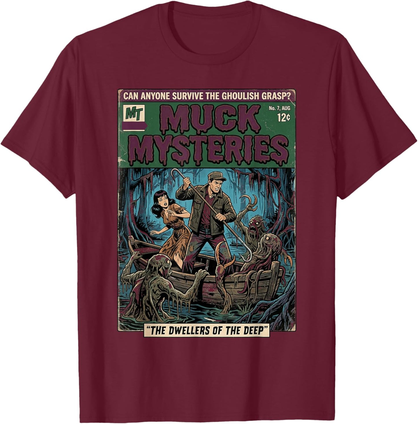 Vintage Horror Comic Book Cover Muck Mysteries Bayou T-Shirt - T-Shirt | Maroon