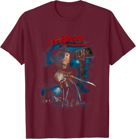 Kids A Nightmare On Elm Street Freddy Poster Fade T-Shirt - T-Shirt | Maroon