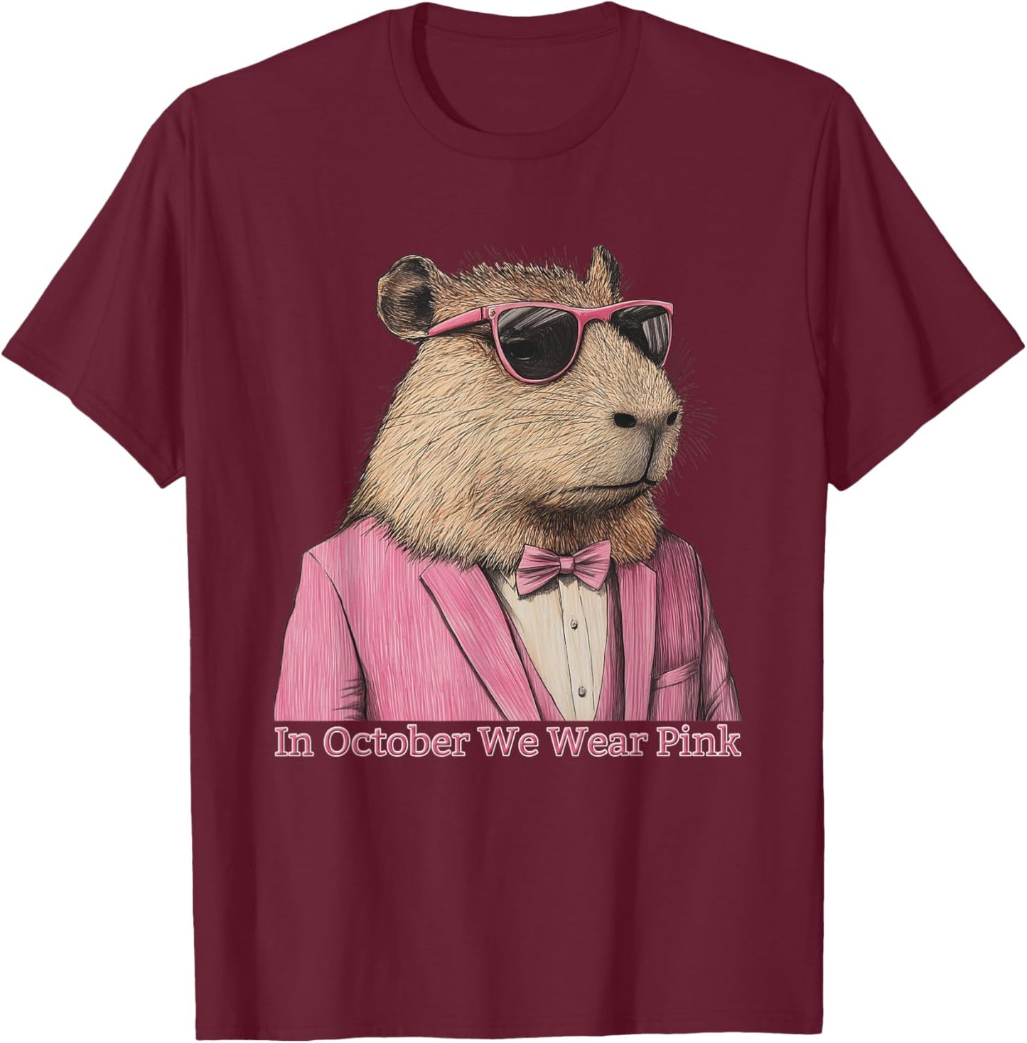 In October We Wear Pink Funny Capybara T-Shirt - T-Shirt | Maroon