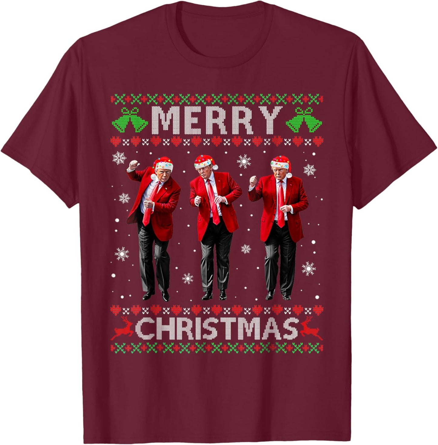 Funny Trump Dance Merry Christmas Ugly Xmas Sweater Pajamas T-Shirt - T-Shirt | Maroon