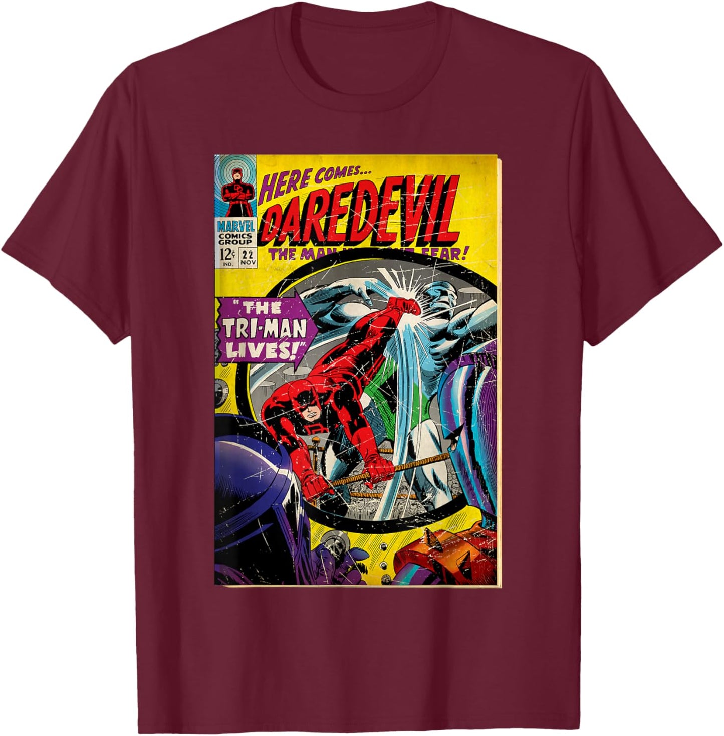 Marvel Daredevil The Man Without Fear Classic Comic Cover T-Shirt - T-Shirt | Maroon