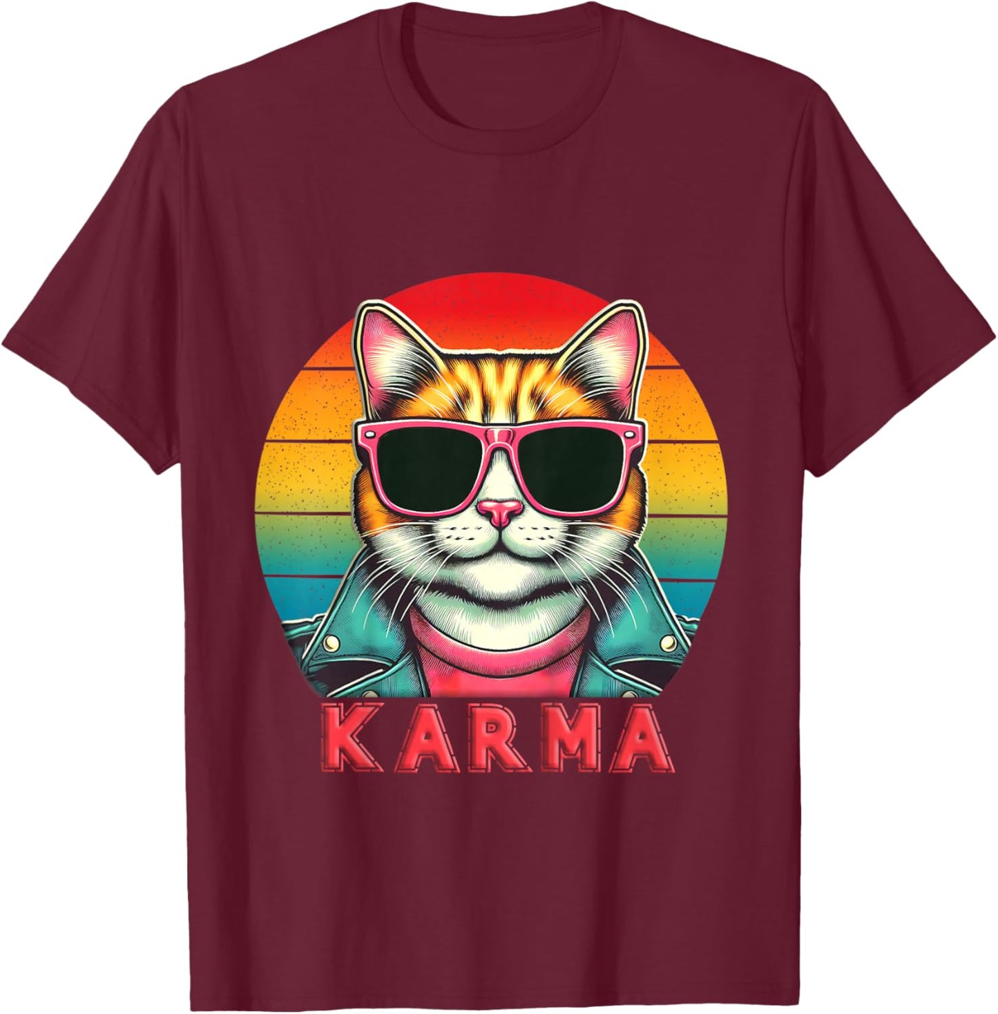 Kids Vintage Cat Music Lover Karma For Boys Girls Kids and Teens T-Shirt - T-Shirt | Maroon
