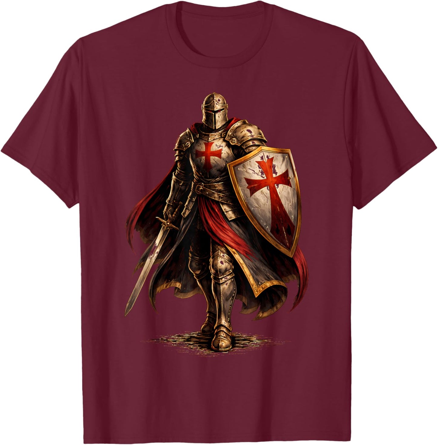 Hospitaller Knight Medieval Templar T-Shirt - T-Shirt | Maroon