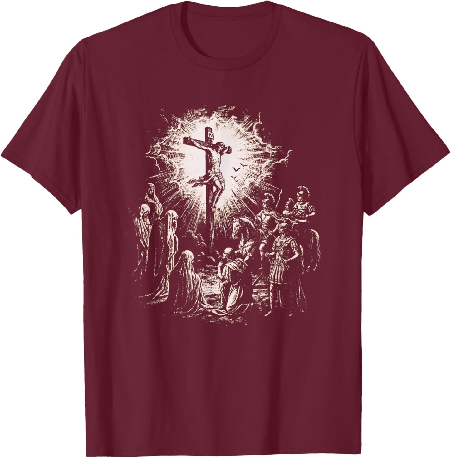 Christian Faith God Lover Religious Jesus Crucifixion Scene T-Shirt - T-Shirt | Maroon